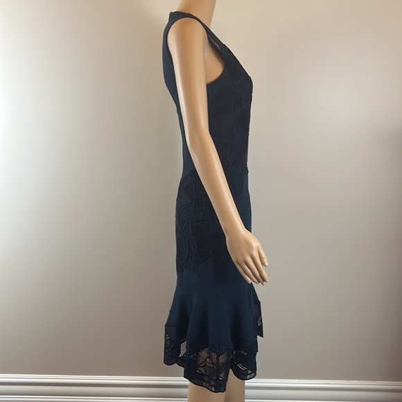 Jonathan Simkhai Navy Crepe V-Neck Dress with Lace Appliqué - Picture 8 of 12